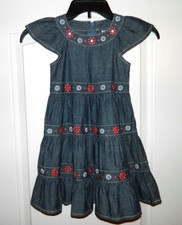 Girl's Gymboree Denim Cotton Dress w/Emboridered Flowers Size 3
