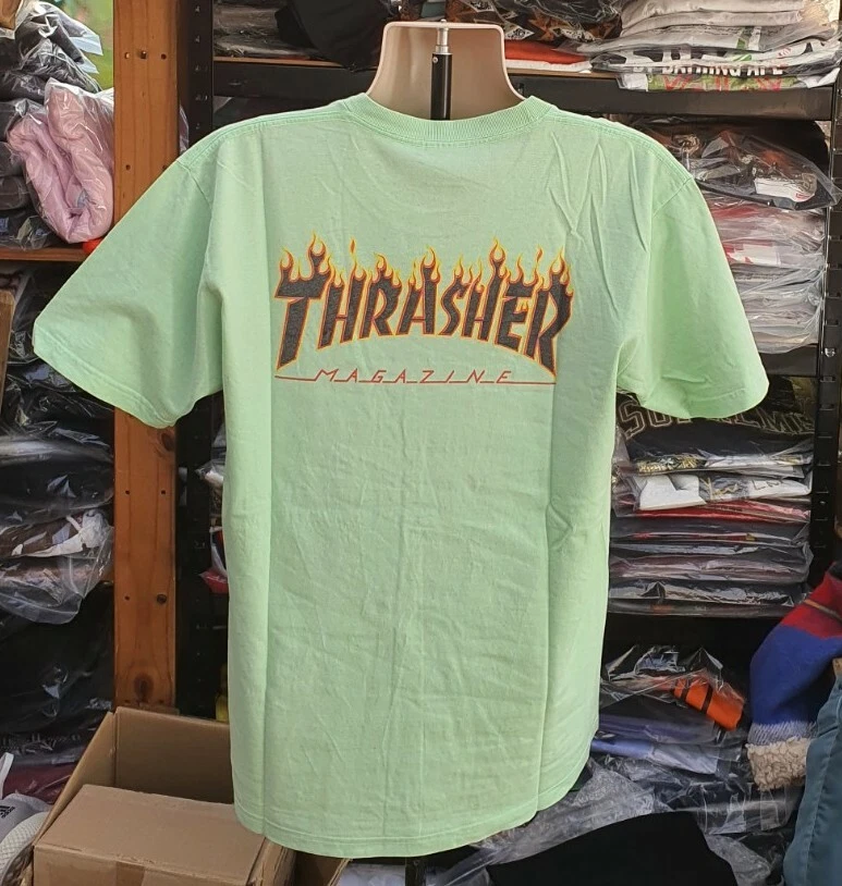 Rare SS15 Supreme x Thrasher Flames Tee lime green T shirt Size L large