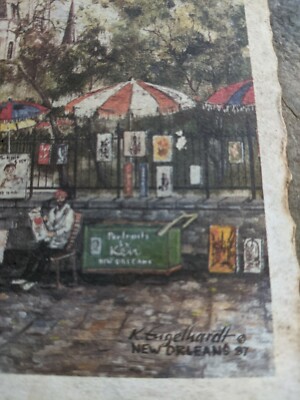 New Orleans Print On Vintage 1800s Roofing Slate Art Sketch 1987