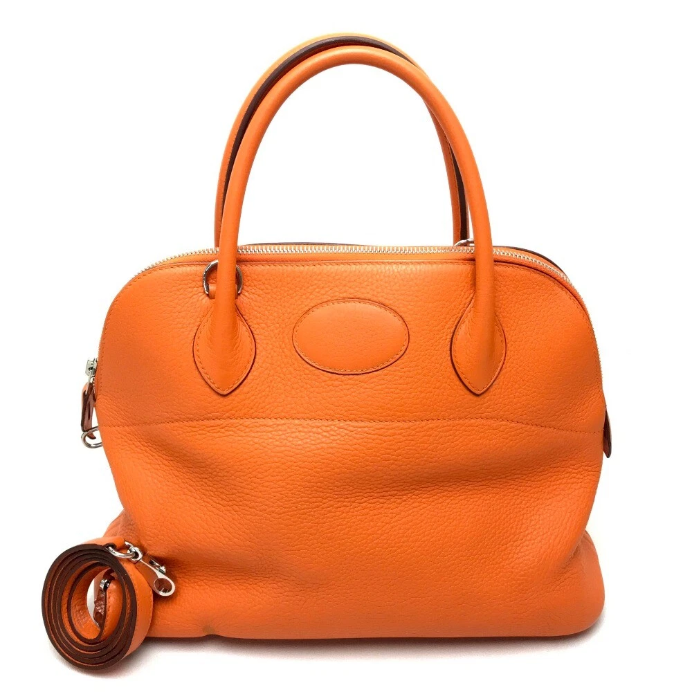 Authentic Hermes Bolide 31 Orange 2Way Bag Taurillon Clemence Gold Hardware