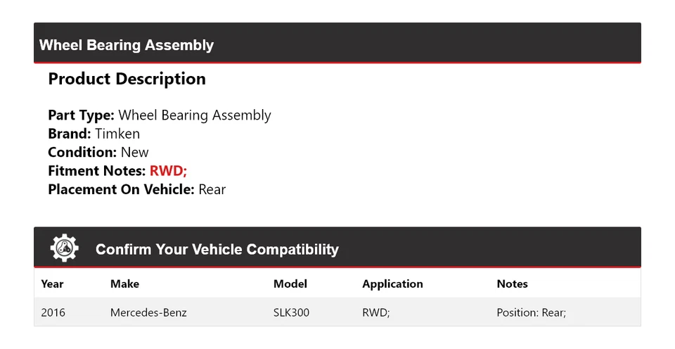 Conjunto de cojinete de rueda trasero Timken para Mercedes-Benz SLK300 2016 tracción trasera Foto 2 de 4