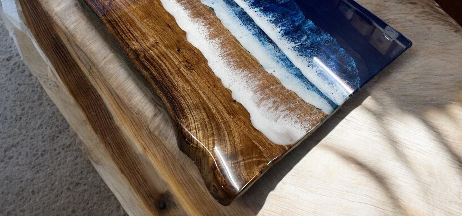 Ocean Wave Resin River Dining Table Custom Natural Wood Bar Countertop ...