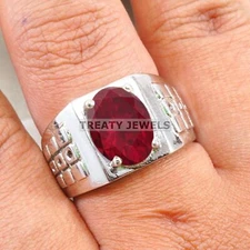 Ruby Oval Cut Gemstone With 925 Sterling Silver Ring For Men's #B557