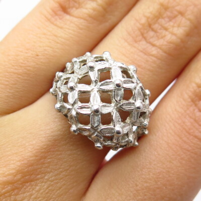 925 Sterling Silver Vintage Floral Dome Ring Size 7 | eBay display picture 1