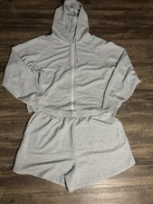 Nuuds Grey Waffle Zip Hoodie Shorts Womens Size 2XL