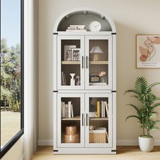 72" Arched Bookshelf W/Doors Farmhouse Bookcase 15.83" Depth Display Storage NEW