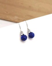 925 ATI Sterling Silver Clear CZ Blue Rhinestone Ball Dangle Drop Earrings