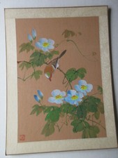 VINTAGE Chinese Painting on Silk - Good Condition Bird and Flowers Unframed 2