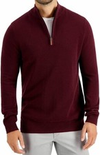 Club Room Men's Cable Knit Quarter-Zip Cotton Sweater, Red Plum, Size M 