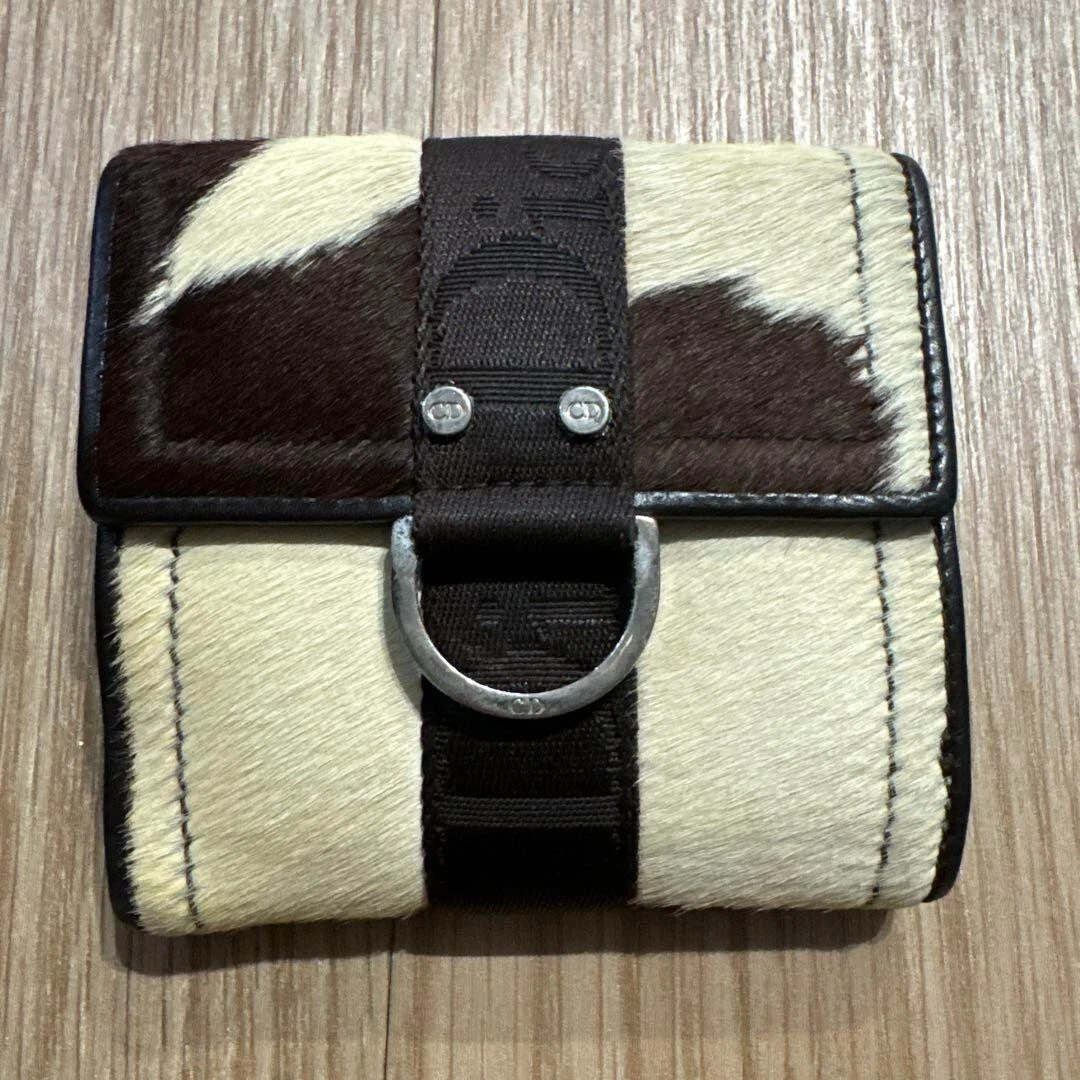 Portefeuille compact double pli Christian Dior en cuir 2403