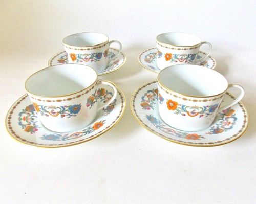 SET OF FOUR RAYNAUD LIMOGES VIEUX CHINE CUP AND SAUCER SETS ORANGE AND BLUE NICE - Picture 2 of 11
