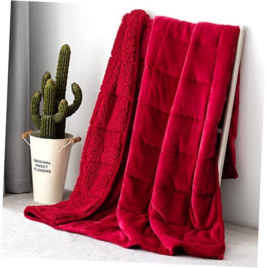 Sherpa Fleece Weighted Blanket 15lbs 60x80 Burgundy Cozy Warmth-image