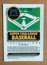 SUPER CHALLENGE BASEBALL - ATARI 2600 Instruction manual