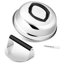 9In Melting Dome & 7In Burger Press Round Basting Steam Cover with Stainless ...