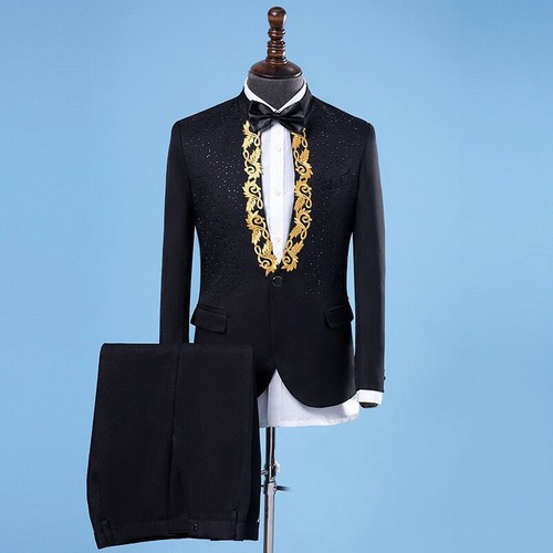 Mens Embroidered Suit Jacket and Pants 