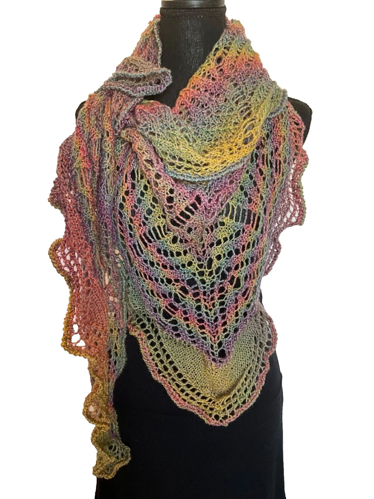 Ob.D. Handmade, Hand Knit Heirloom Kaleidescope Lace Shawl/Scarf/Wrap