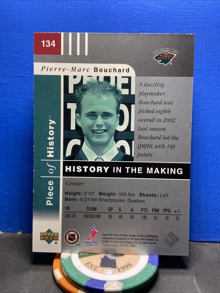 2002-03 Upper Deck Piece Of History /1500 Pierre-Marc Bouchard #134 Rookie RC - Image 2 of 2