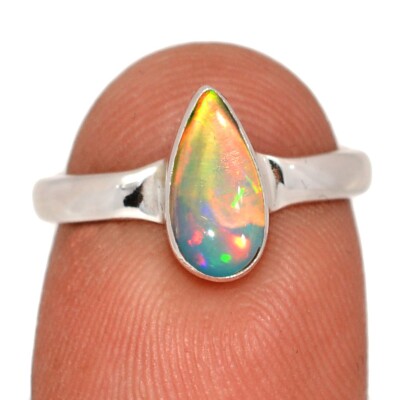 Natural Cabochon Ethiopian Opal 925 Sterling Silver Ring Jewelry s.5.5 CR72587