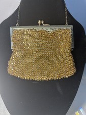 ART DECO Antique 20s Amber Bead Gilded Metal Hinged Flapper Evening Bag 5  X 4  