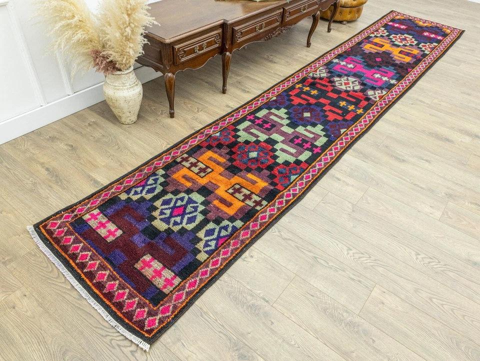 Vintage Gipsy Runner 2.9x14.9 ft – Hot Pink, Navy, Gold – Maximalist Entry Decor - Image 2 of 4