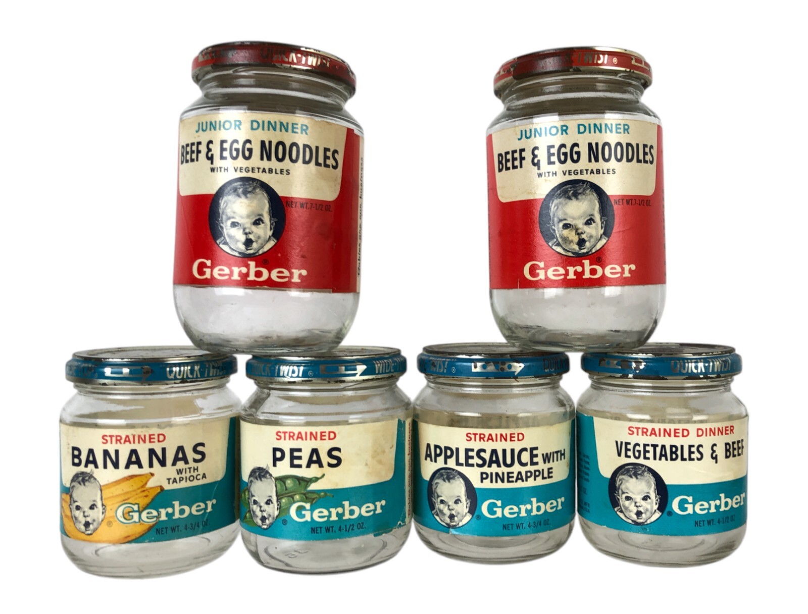 Lot of 6 Gerber Baby Food Jars with Lids Two Sizes 4 & 8 oz