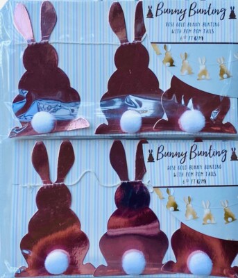 Set of 2 Pier 1 Easter Paper Bunny Garland Rose Gold Baby Shower Girl Pom Tails