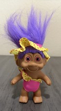 Vintage 1991 TNT Troll Doll Purple Hair Pink Eyes One Piece Swimsuit Hat