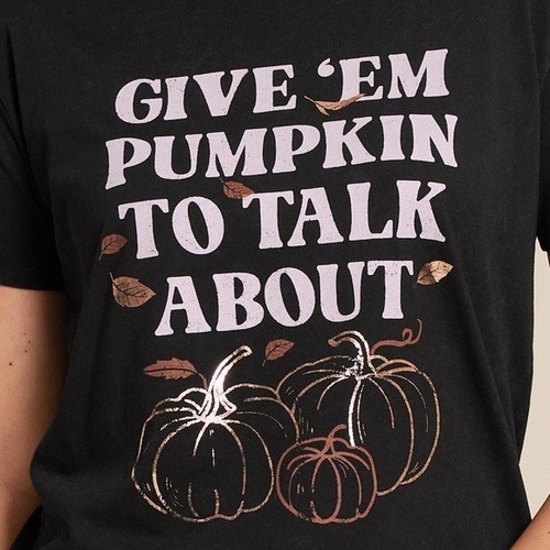 T-Shirt 1X Tee Top Black "Give 'Em Pumpkin To Talk About" Fall Oversized Tunic - Picture 2 of 2
