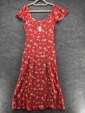 Old Navy Dress Womens M Tall Red Floral Maxi Fit & Flare Long Rayon Square Neck