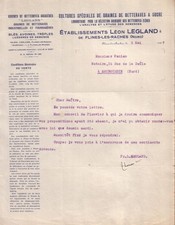 FLINES LES RACHES - LETTER LEON LEGLAND, SUGAR BEET SEEDS, 1927