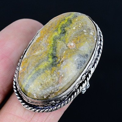 Fascinating Bumble Bee Jasper Gemstone 925 Sterling Silver Ring Size 8