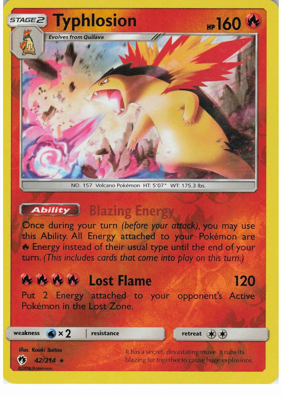 Typhlosion 42/214 Reverse Holo Rare Lost Thunder Pokemon NM