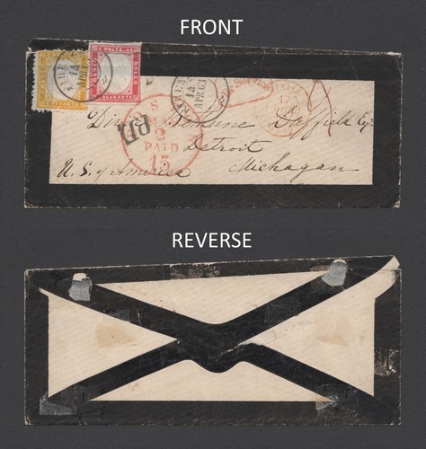 1863 ITALIA CUBIERTA REINO VEII 80c Sc #21 COMBINACIÓN 40c CERDEÑA A EE. UU. RRR CYR2