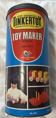 Vintage Tinkertoy Toy Maker No. 444 Construction Set 92 Pieces Tube Questor - Image 1 of 4