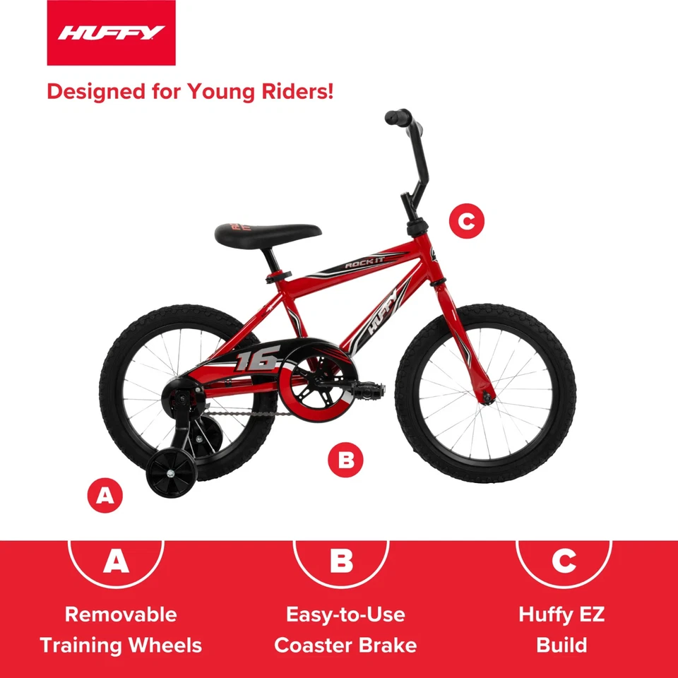 Bicicleta infantil Huffy 16" Rock It, compatível com pilotos 42" - 48", vermelha, infantil, meninos - Imagem 3 de 4