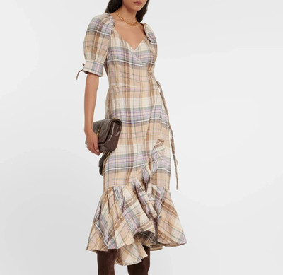 Polo Ralph Lauren Leinenkleid Uk14 Us10 kariert Wickelkleid mit Rüschensaum neu mit Etikett