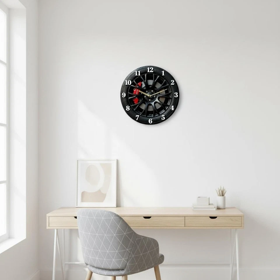 Car Theme Wall Clock Modern Minimalist Wheel Design for Garage - Image 2 of 4