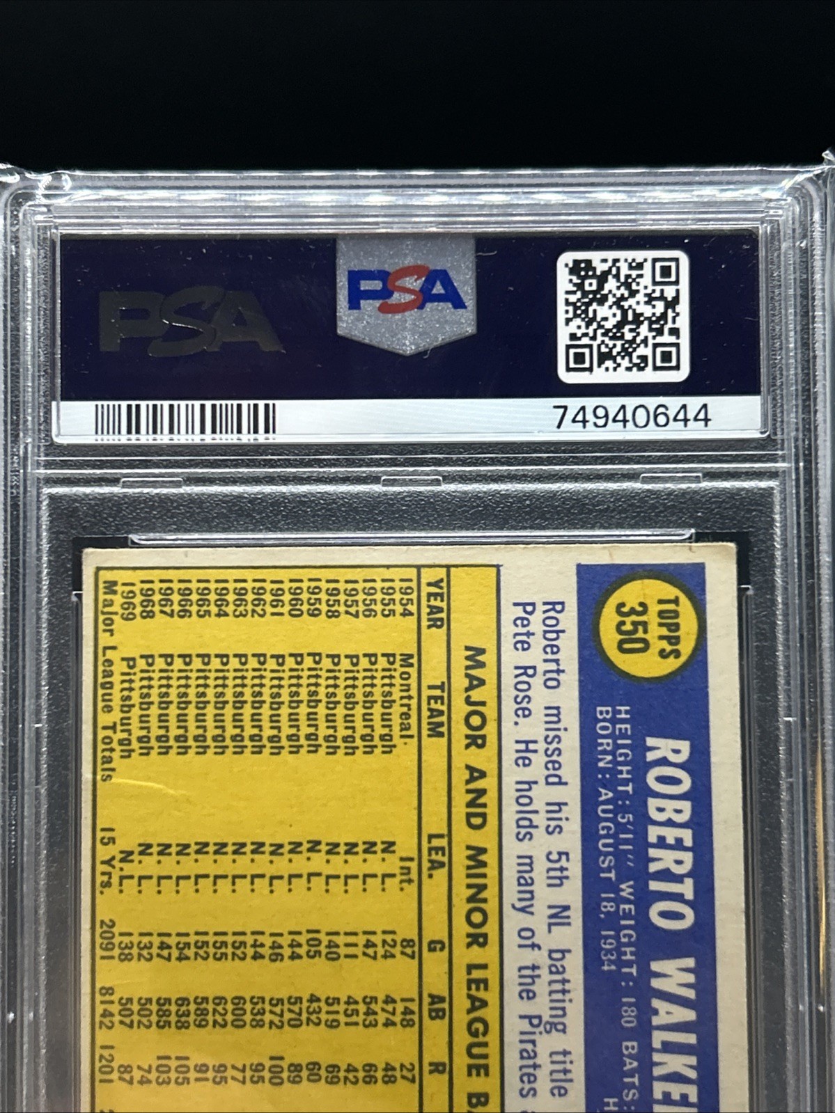 1970 Topps - Roberto Clemente #350 PSA 3 view 3