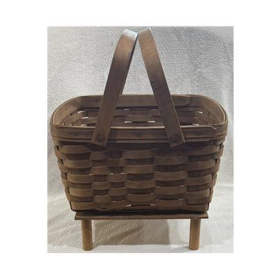 Vintage Longaberger Handwoven Wood Rectangular Basket w/ Handles & Stand/Base