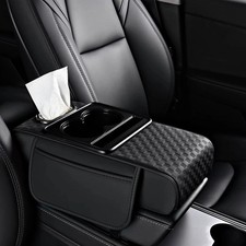 Car Center Console Cover Armrest Cushion Cup Holder Storage Phone Slot Black PU