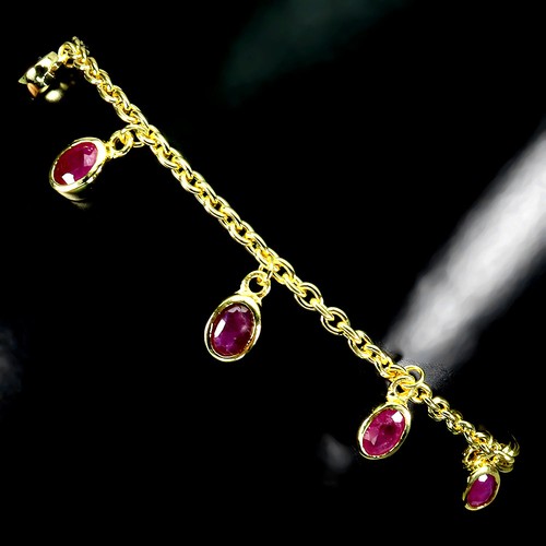 925 Sterling Silver Bracelet Oval Ruby 6x4mm Natural Gemstone Jewelry 7.5inches - Picture 2 of 14