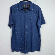 William Murray Shirt Men L Blue Golf Pattern Short Sleeve Performance Athleisure