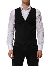 Dolce & Gabbana Black Polyester Dress Formal Waistcoat Men's Vest Authentic