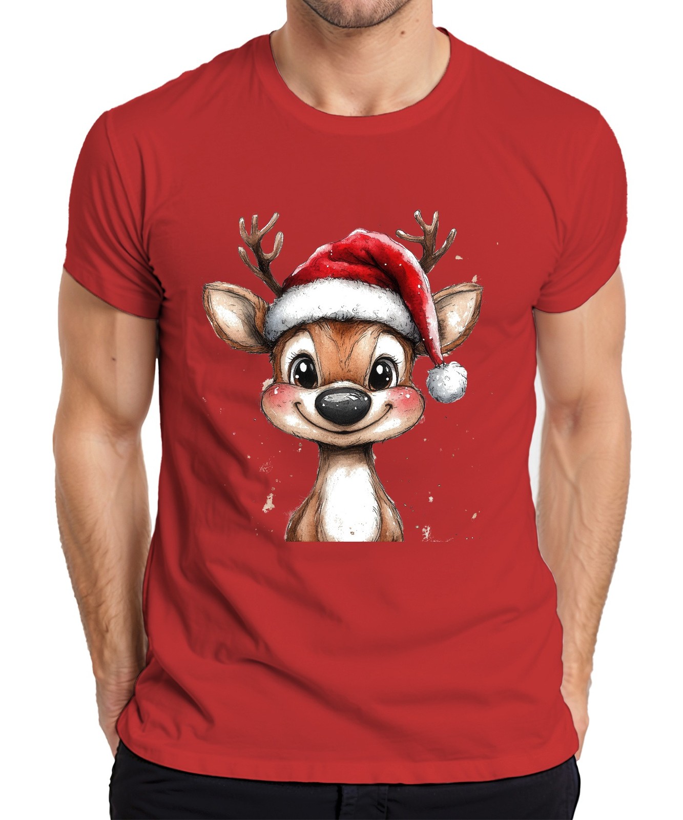 Christmas Reindeer Cute Watercolour Kids Gift Vintage Mens T-Shirt