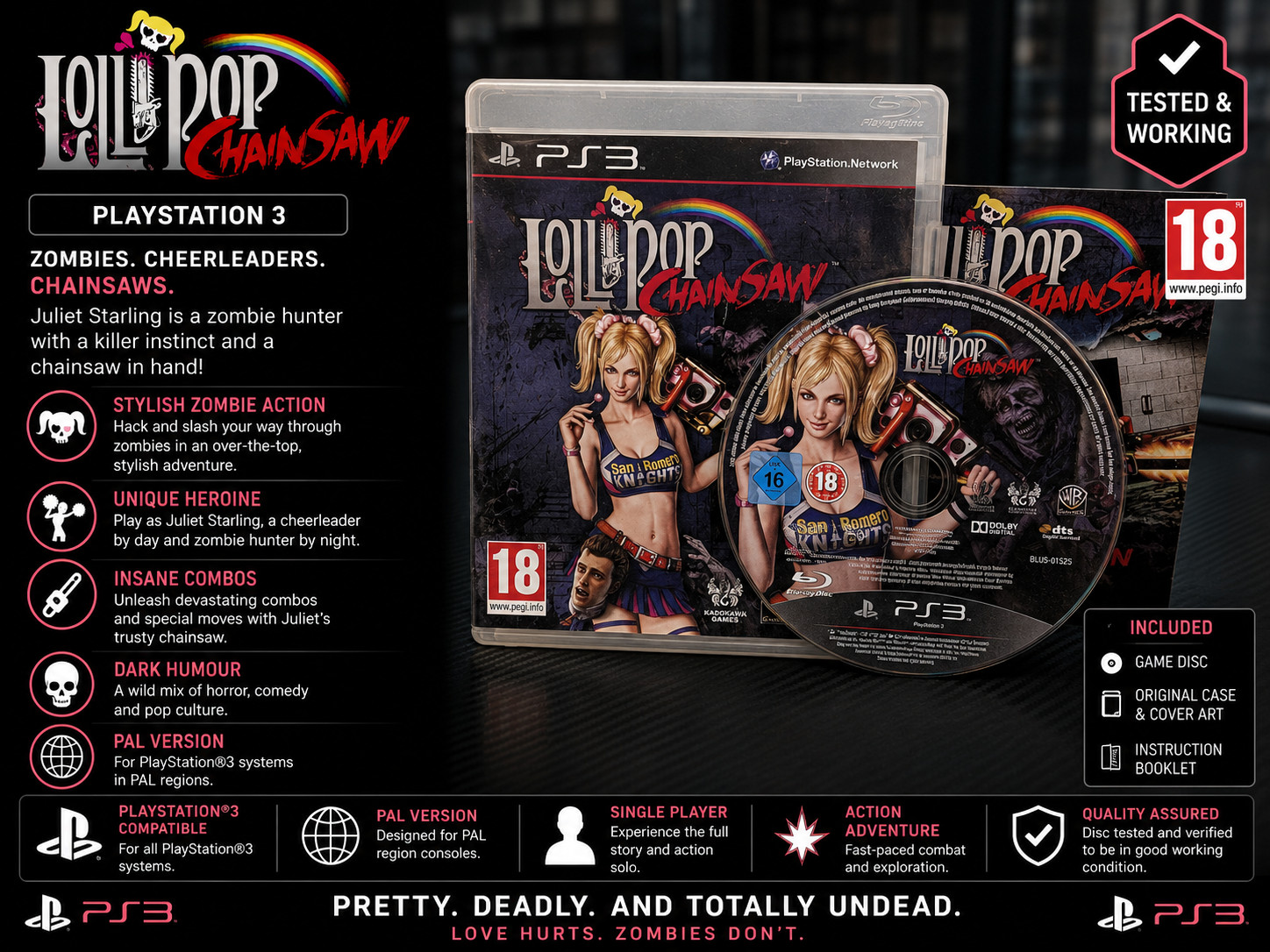 Lollipop Chainsaw PS3 PlayStation 3 Game PAL PEGI 18 Tested Working No DLC