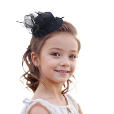 Girls Mini Fascinator Hat - Top Hats with Veil for Little Girl Tea Party, Black