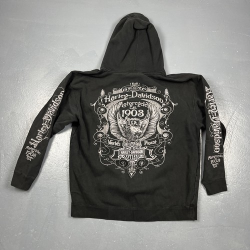 Harley Davidson Y2K Hoodie Sweatshirt Full Zip Black 2XL Biker Grunge VTG