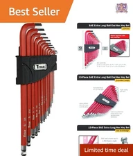 Extra-Long Arm Hex Key Set 13-Piece SAE Steel Ball End Precision Tools