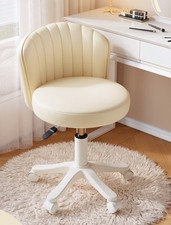 Small Swivel Vanity Chair with Low Back, PU Leather Armless Rolling Desk Chair
