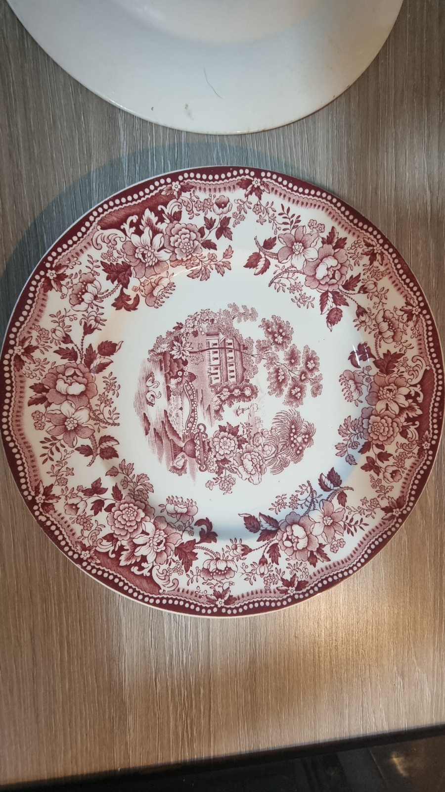 Royal Staffordshire Tonquin Red Clarice Cliff 10in Dinner Plates Pair Vintage image 7